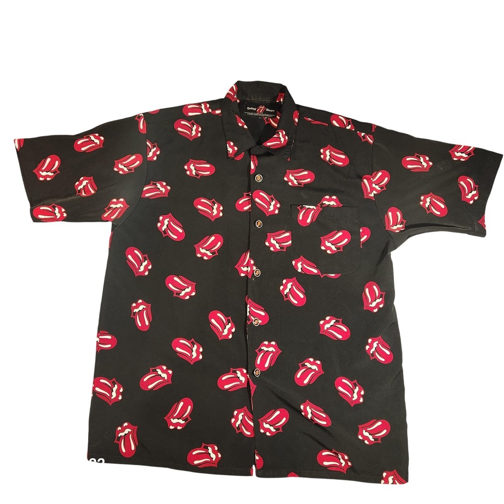Vintage 2003 Rolling Stones Dragonfly Button Down Shirt Mens Large Black Red